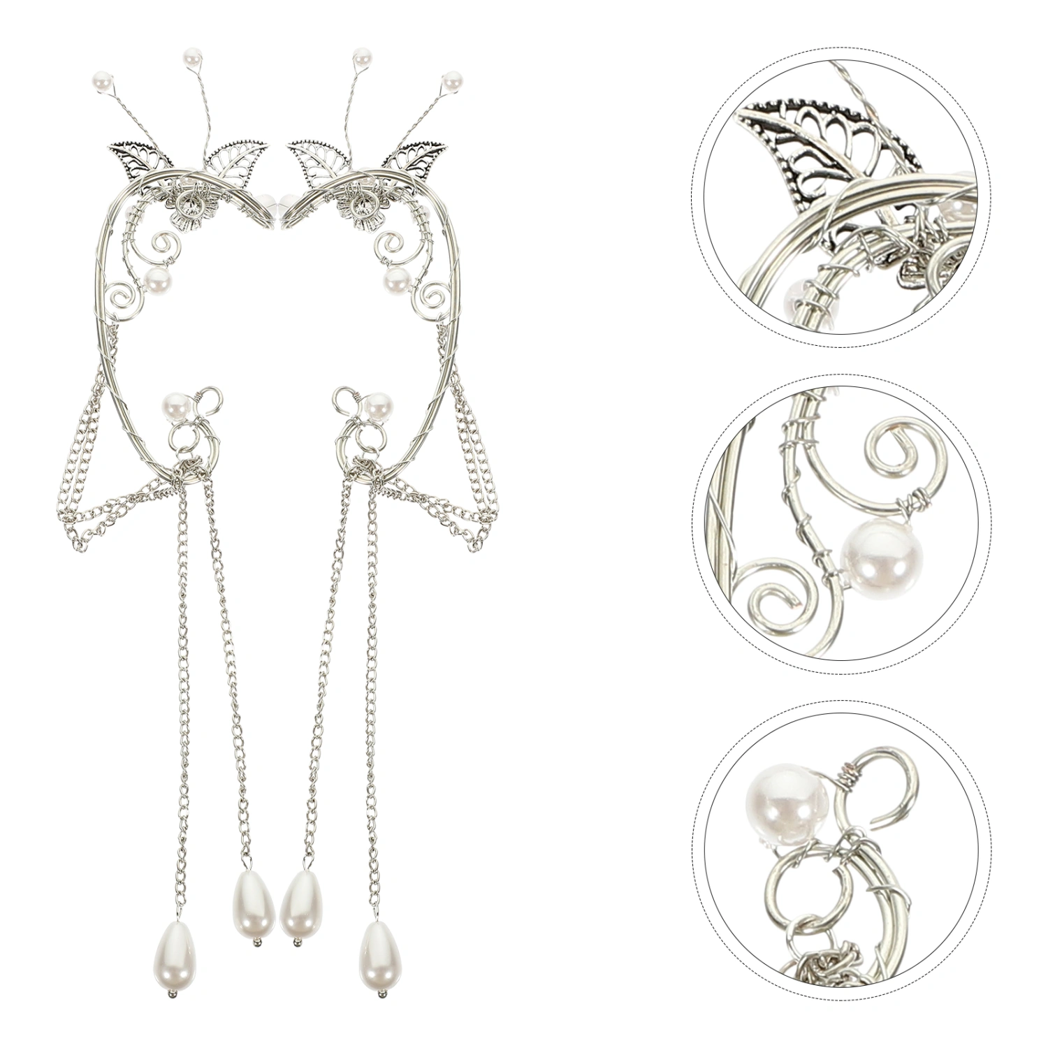 1 Pair Non Piercing Ear Clip Women Ear Clip Earrings Leaf Pearl Tassel Ear Cuff Clips