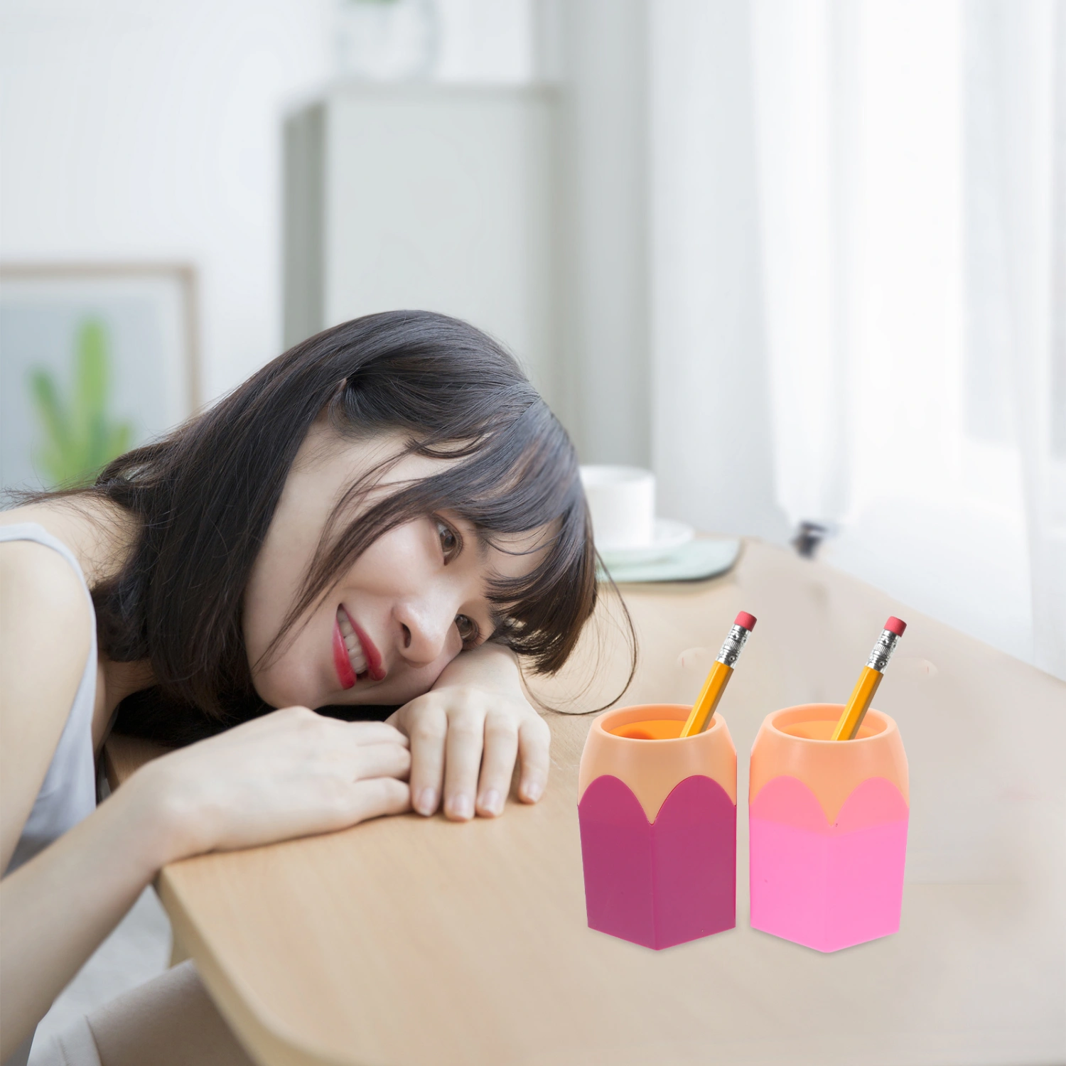 6pcs Pencil Shaped Storage Cups Classroom Pencil Dispenser Cute Pen Holders