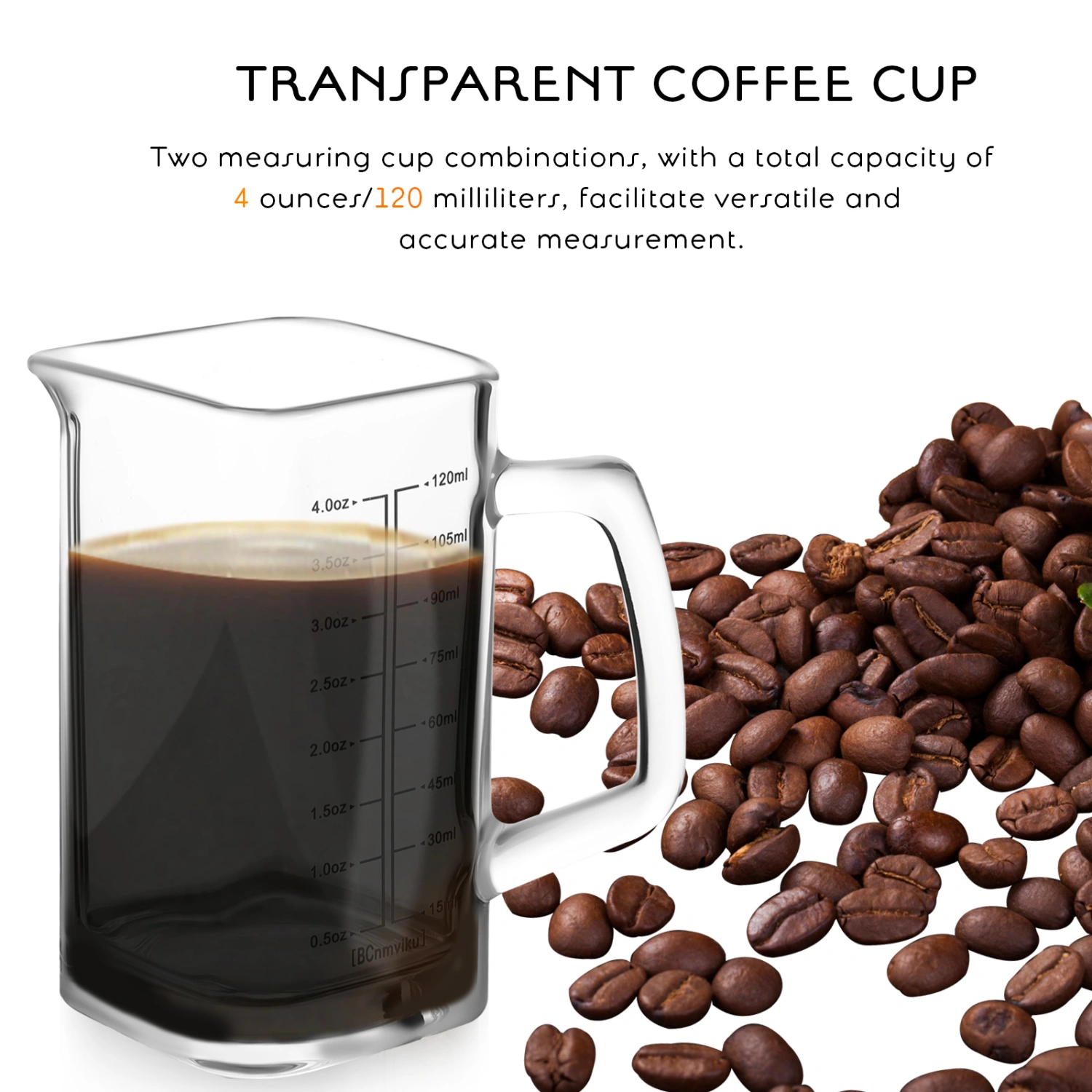 Glass Measuring Cups 4 Ounce/120ML Transparent Coffee Mug Liquid Containers with Handle for Home Office