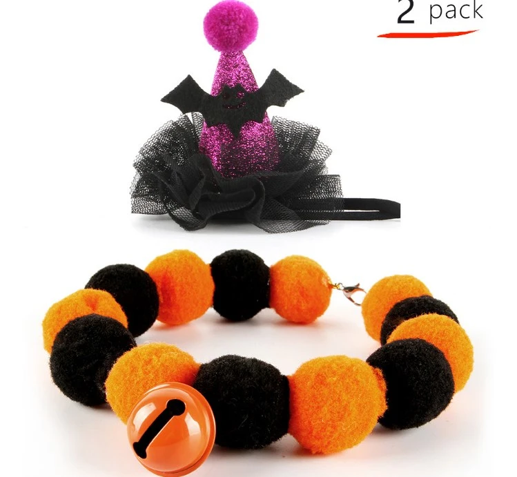 1 Set of Pet Halloween Costume Cat Collar Cat Hat Halloween Elements Pet Collar with Bell