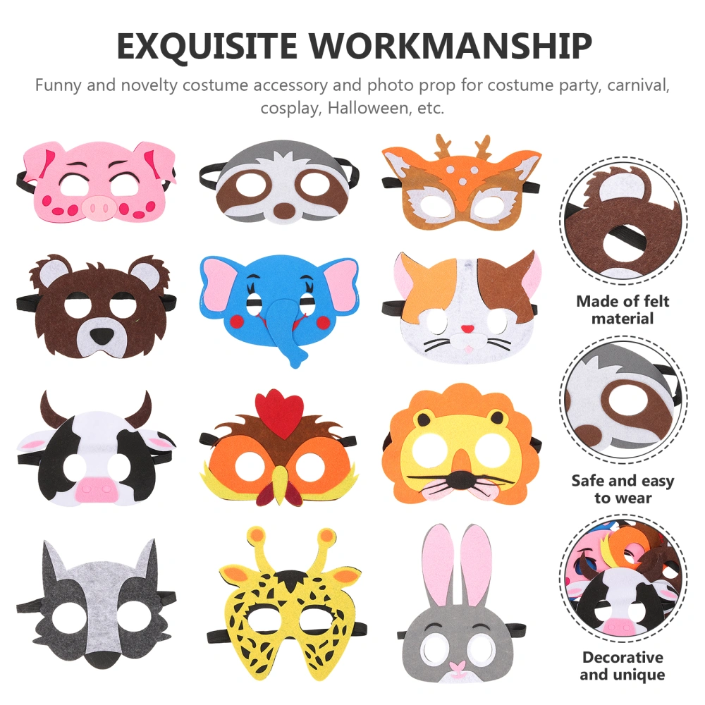 12pcs Felt Animal Masks Animal Cosplay Masks Funny Masquerade Face Masks for Halloween