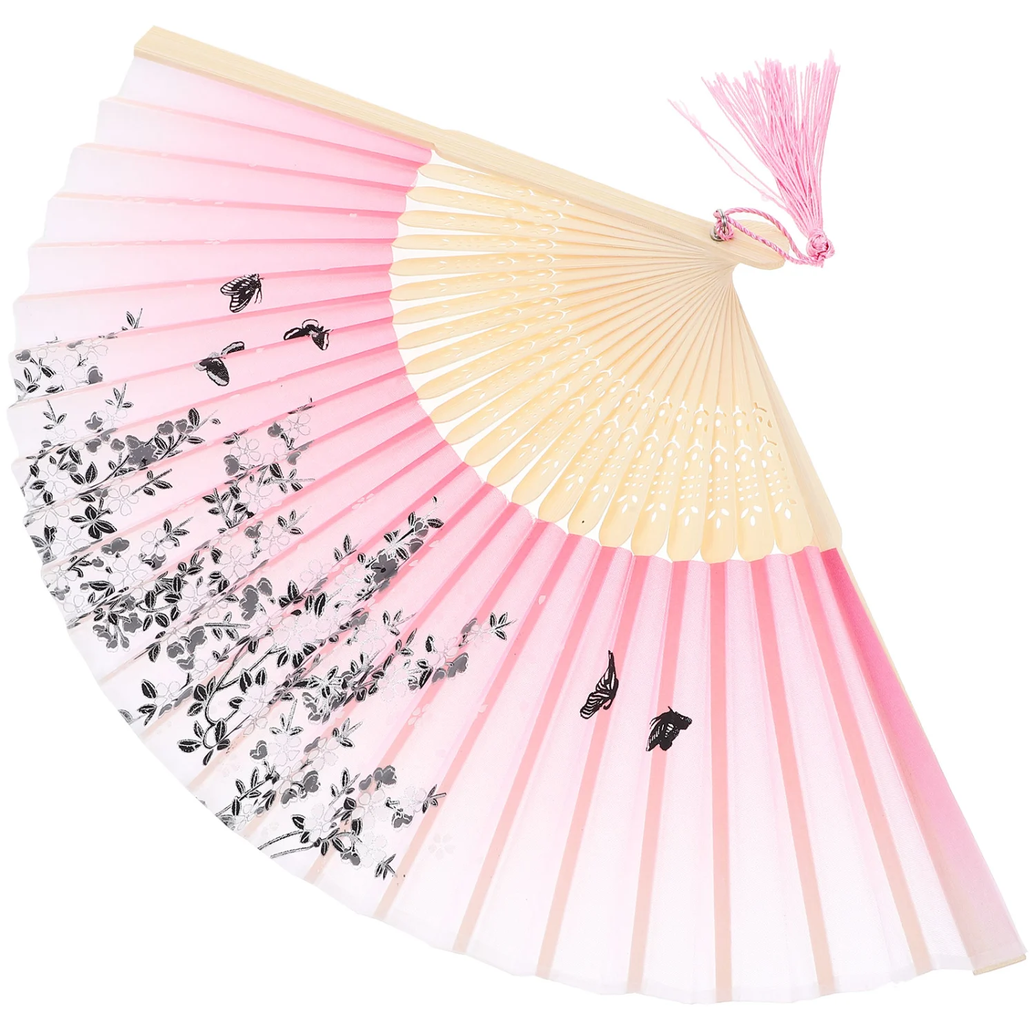 Vintage Folding Fan with Tassel Retro Hand Fan Handheld Folding Fan Dancing Cloth Fan