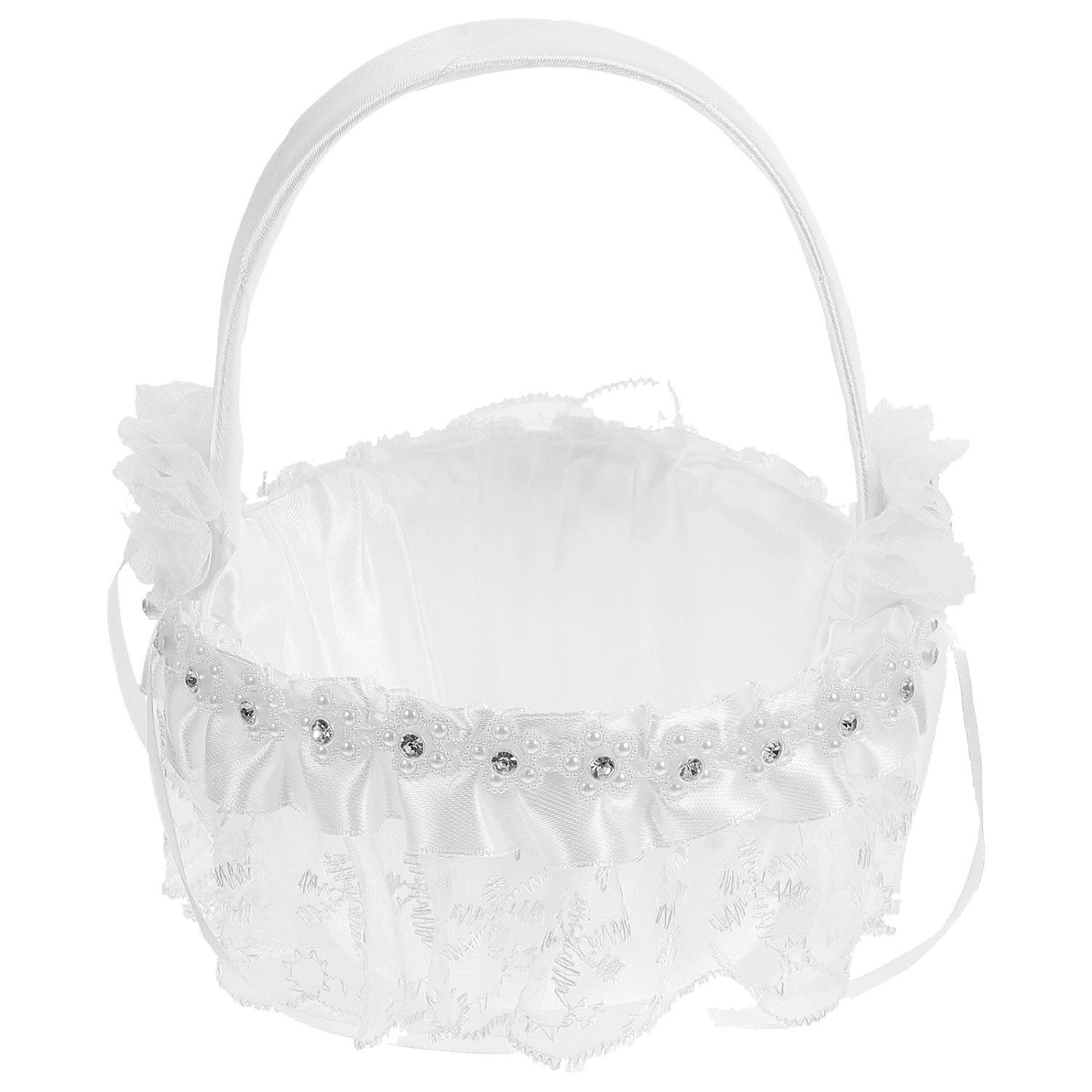 Bowknot Flower Girl Basket Wedding Petal Basket Handheld Wedding Party Petal Basket