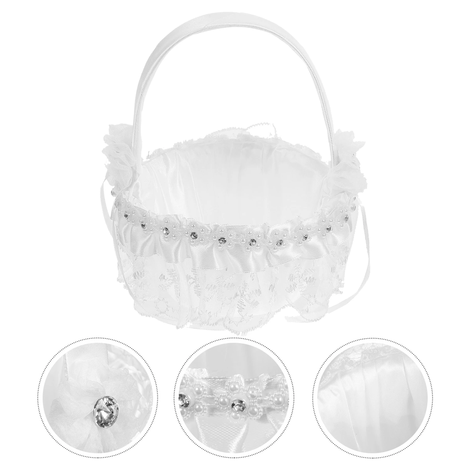 Bowknot Flower Girl Basket Wedding Petal Basket Handheld Wedding Party Petal Basket
