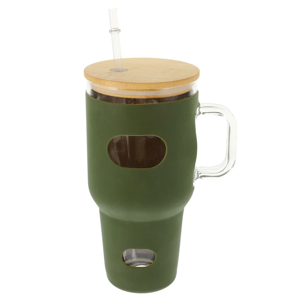 Large-capacity Water Cup Portable Anti-skid Drinking Cup Tall Heat-resistant Glass Cup With Silicone Cover