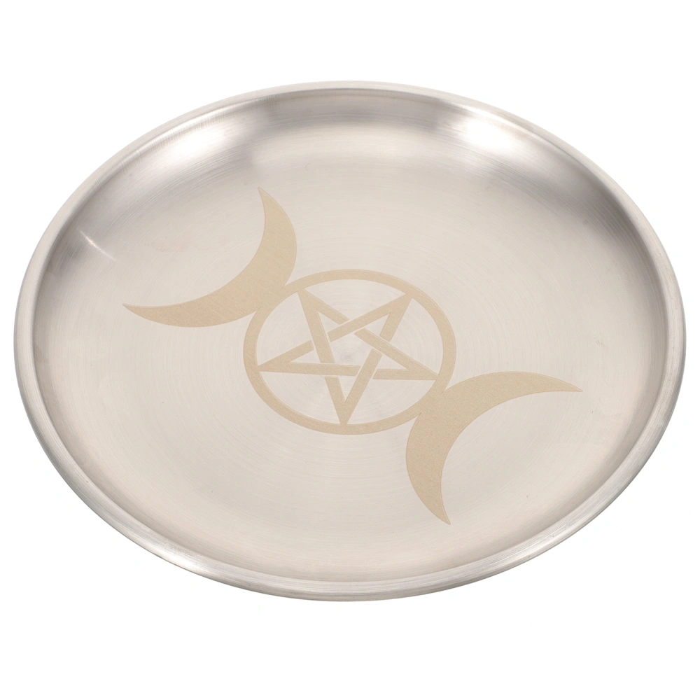 Pentagram and Moon Pattern Storage Plate Decorative Metal Tarot Ceremony Jewelry Storage Tray