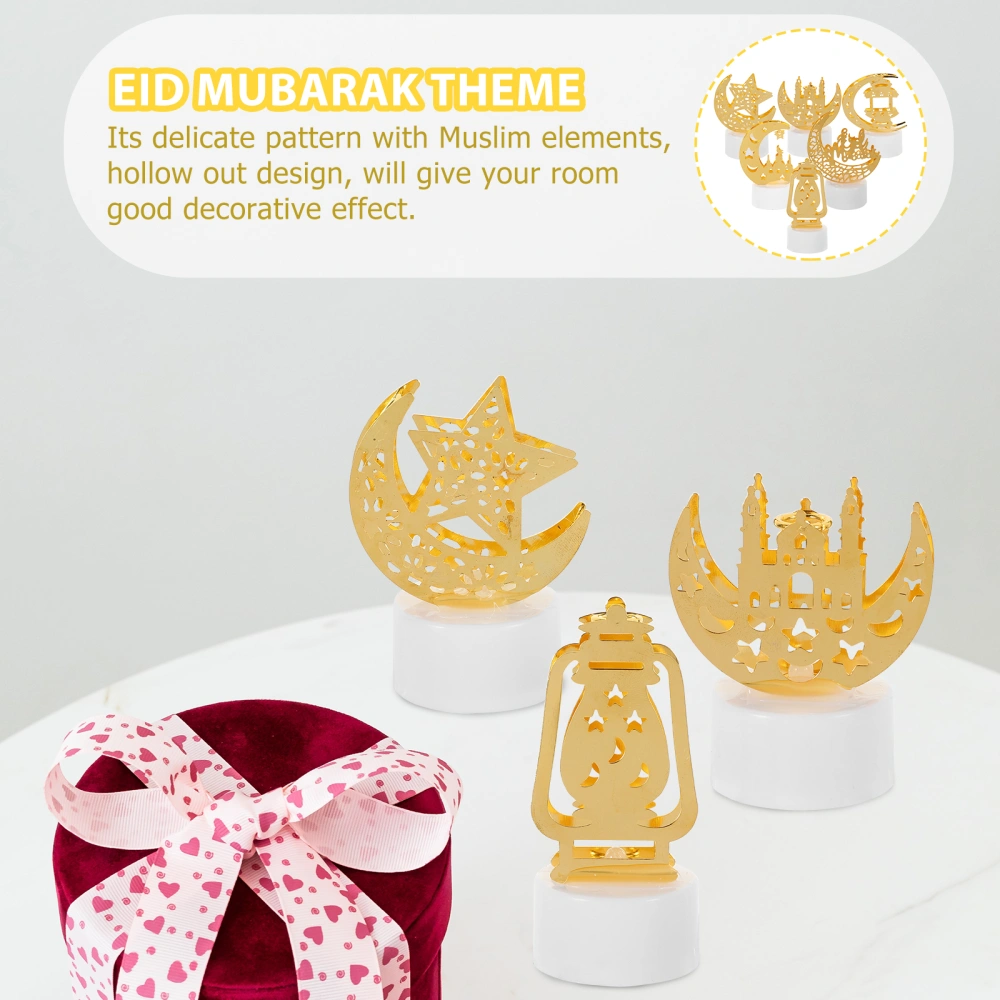 6Pcs Eid Mubarak Desktop Adornments Iron LED Lights Ramadan Festive Lamp Decors