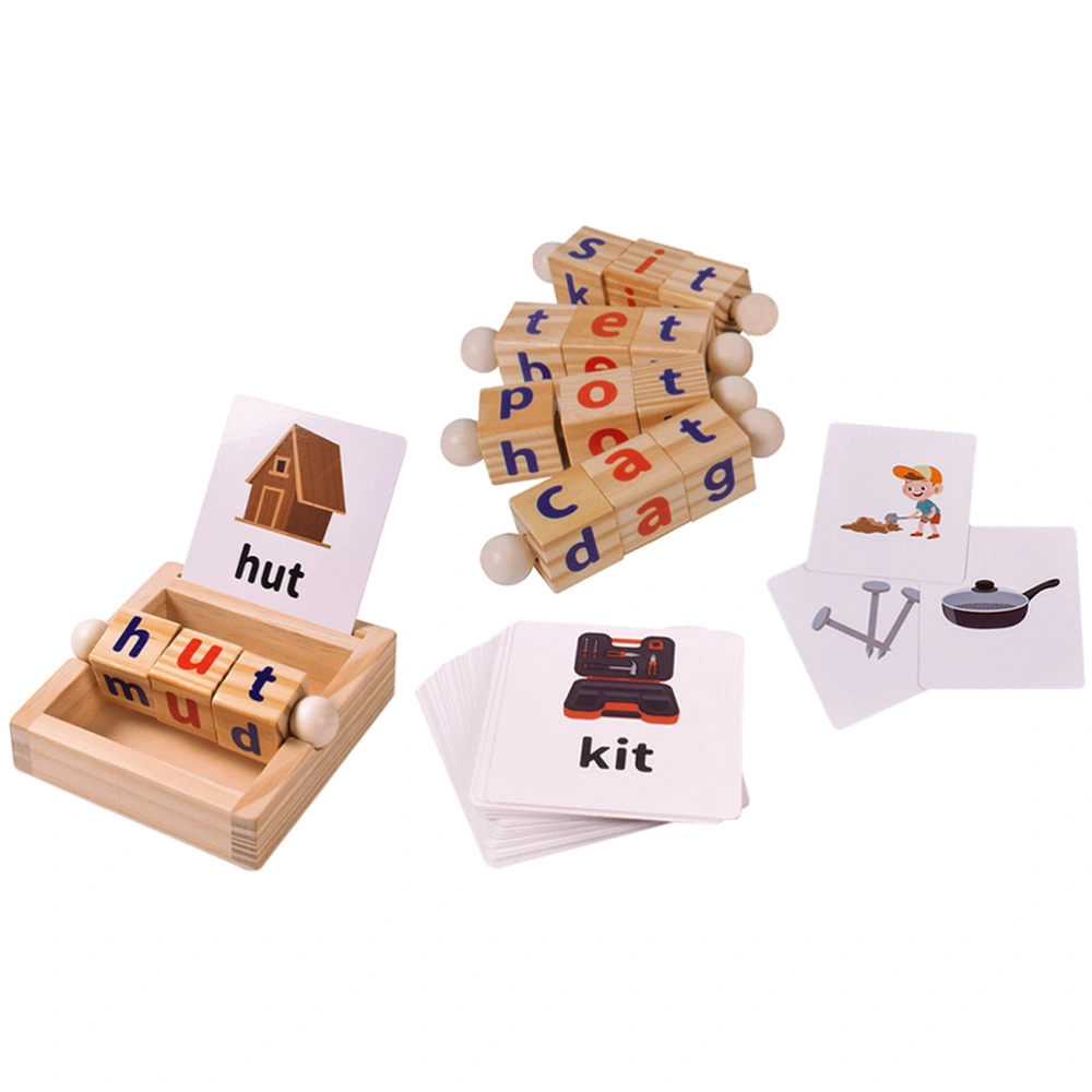 1 Set Kids Wooden Reading Blocks Rotating Alphabet Blocks Wooden Montessori Toy Gift For Kids Toddlers