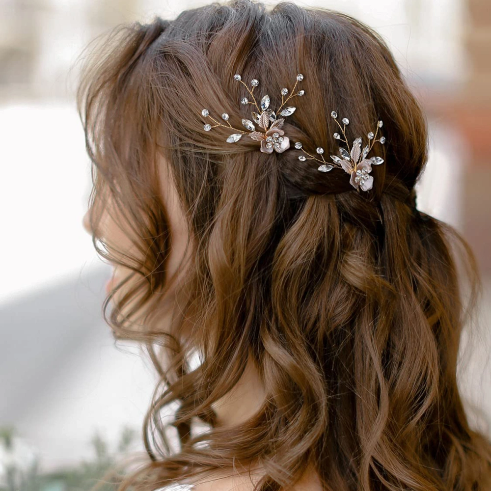 2pcs Wedding Hair Clips Bridal Hair Pins Bride Rhinestone Headpiece Wedding Hair Pieces for Brides