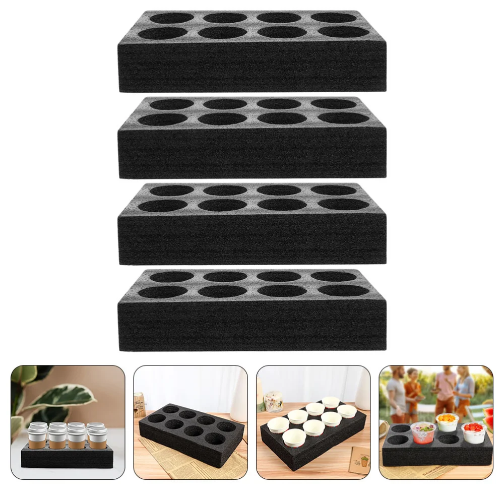 4pcs 8-Holes Cup Holder Foam Cup Carrier Tray Drink Carrier Takeout Cup Tray Beverage Delivery Tool