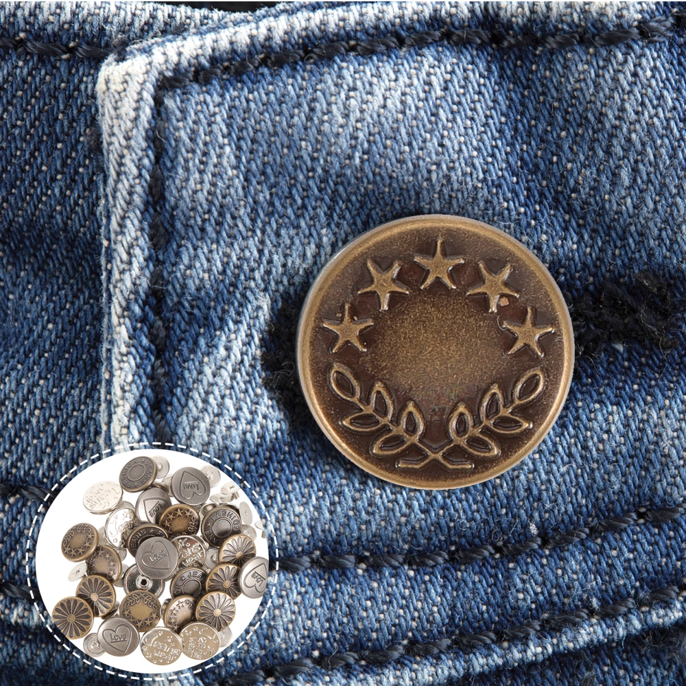 30Pcs Repair Pant Waist Buttons Alloy Jean Buttons Stylish Metal Buttons DIY Jean Buttons