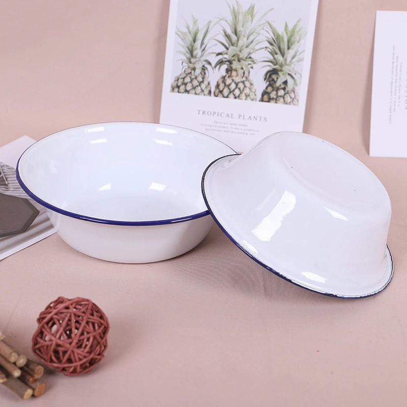 Retro Enamel Basin Enamel Mixing Bowl Kitchen Soup Serving Bowl Salad Mixing Bowl