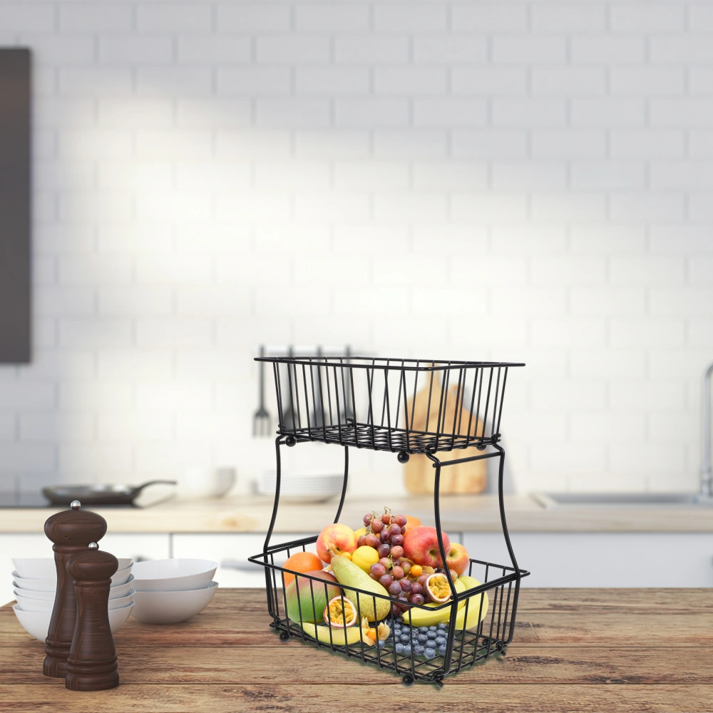 2 Tier Fruit Basket Metal Tiered Fruit Basket Kitchen Countertop Organizer Bread Vegetable Storage Wire Basket