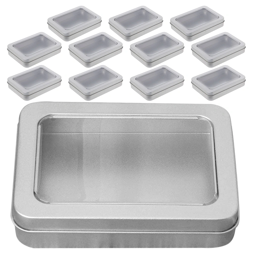 12Pcs Empty Rectangular Bins Metal Storage Organizer Tins with Clear Window Lids for Home