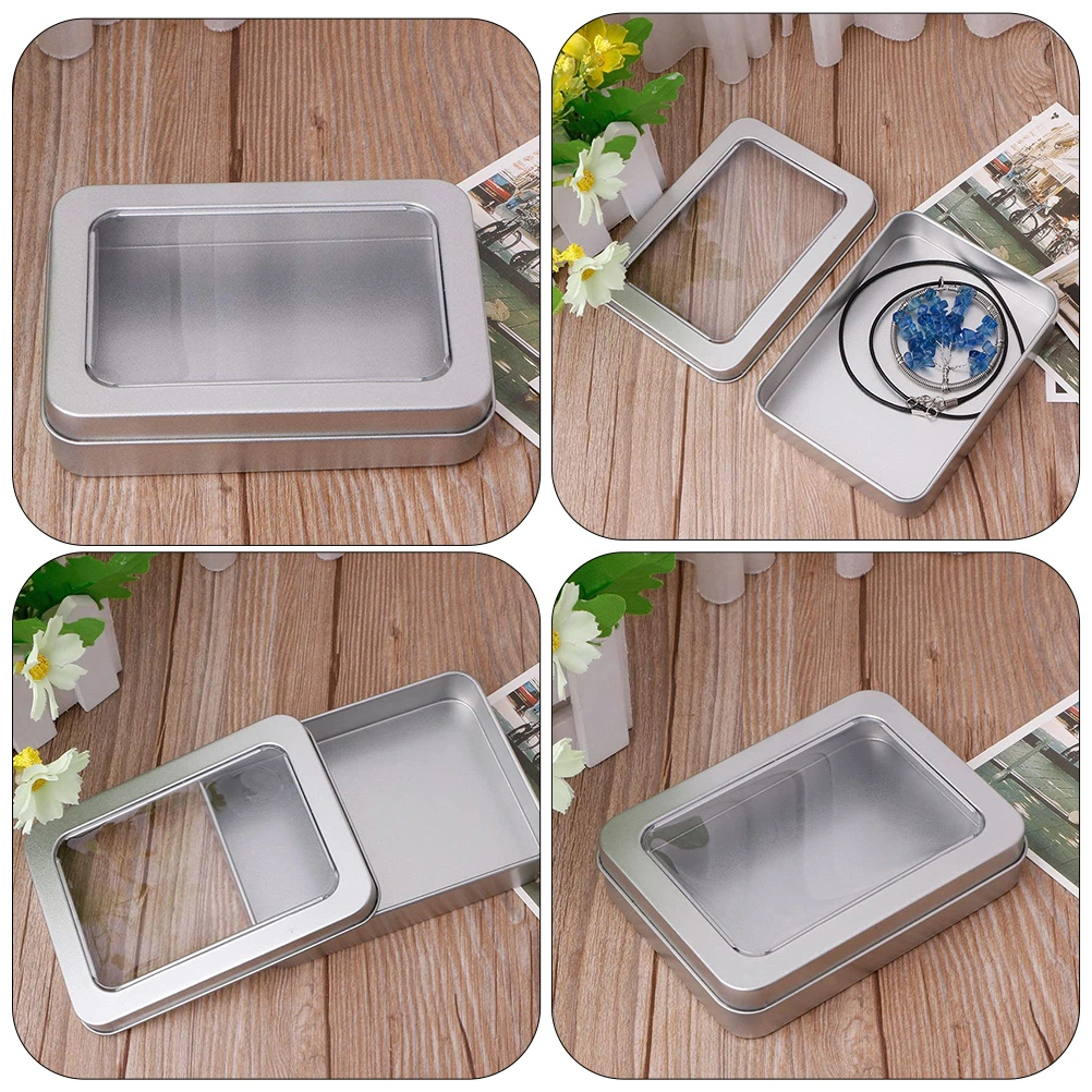 12Pcs Empty Rectangular Bins Metal Storage Organizer Tins with Clear Window Lids for Home
