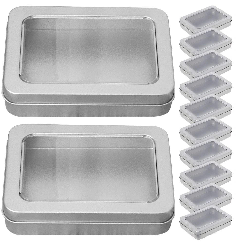 12Pcs Empty Rectangular Bins Metal Storage Organizer Tins with Clear Window Lids for Home