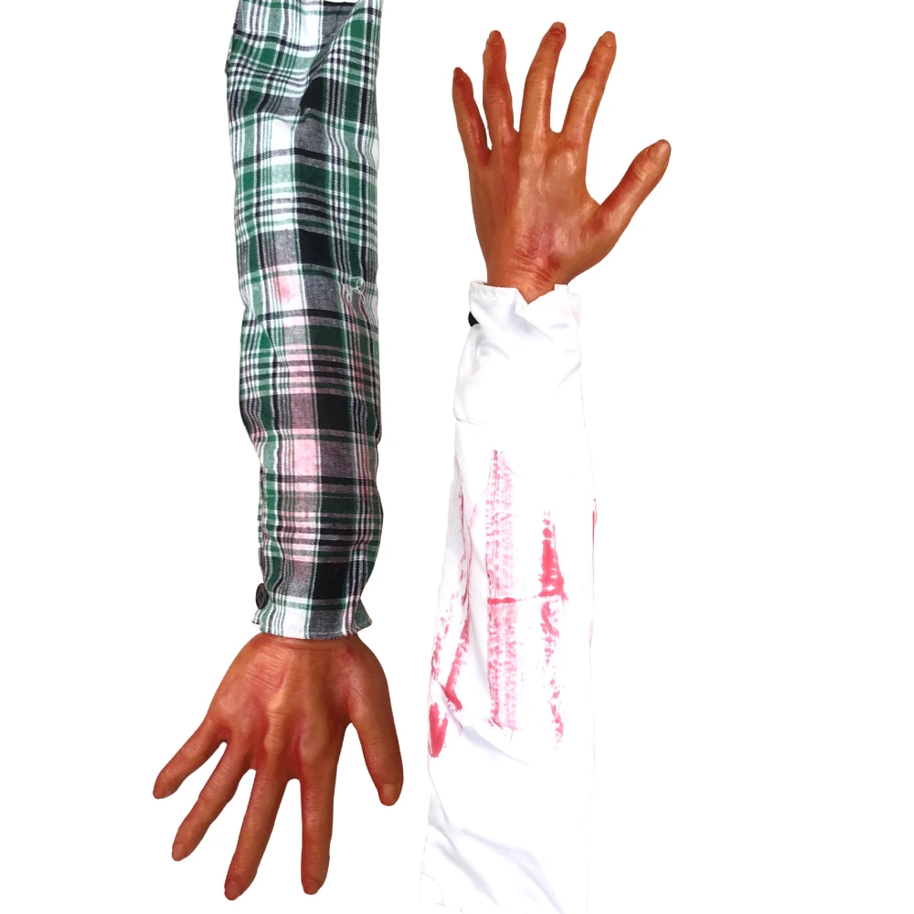 2 pcs Halloween Fake Blood Hands Scary Fake Hands Faux Bloody Arm Hands Props