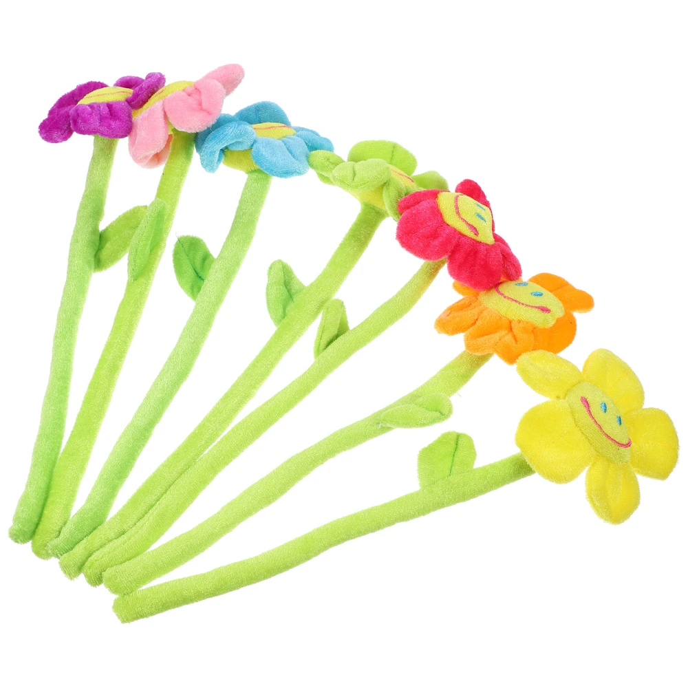 7pcs Bendable Plush Flower Toy Cartoon Plush Sunflower With Smile Face Household Plush Toy