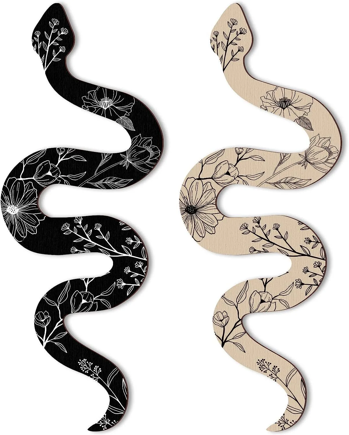 2pcs Retro Wooden Snake Decor Wall Hanging Wood Snake Decor Home Garden Decor