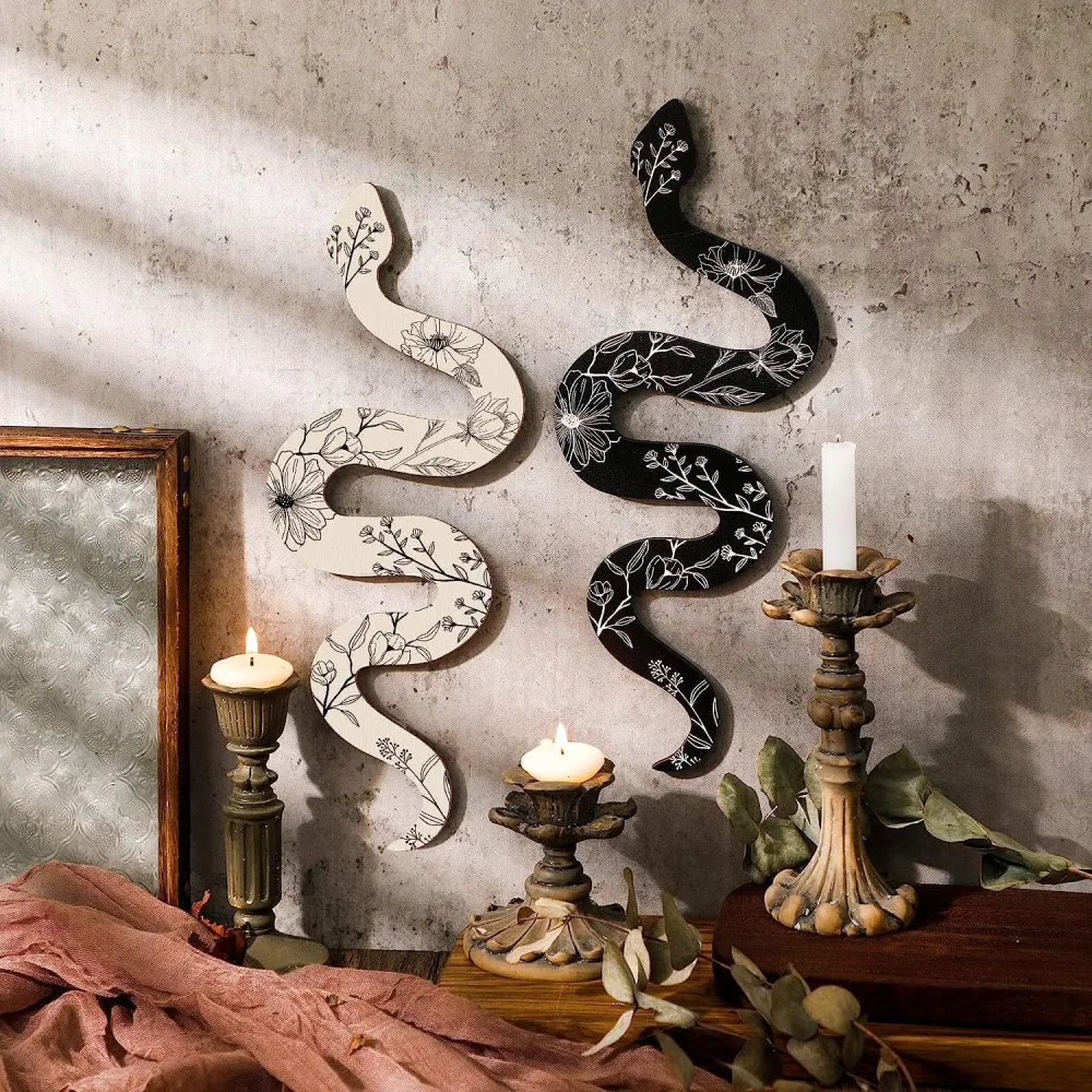 2pcs Retro Wooden Snake Decor Wall Hanging Wood Snake Decor Home Garden Decor