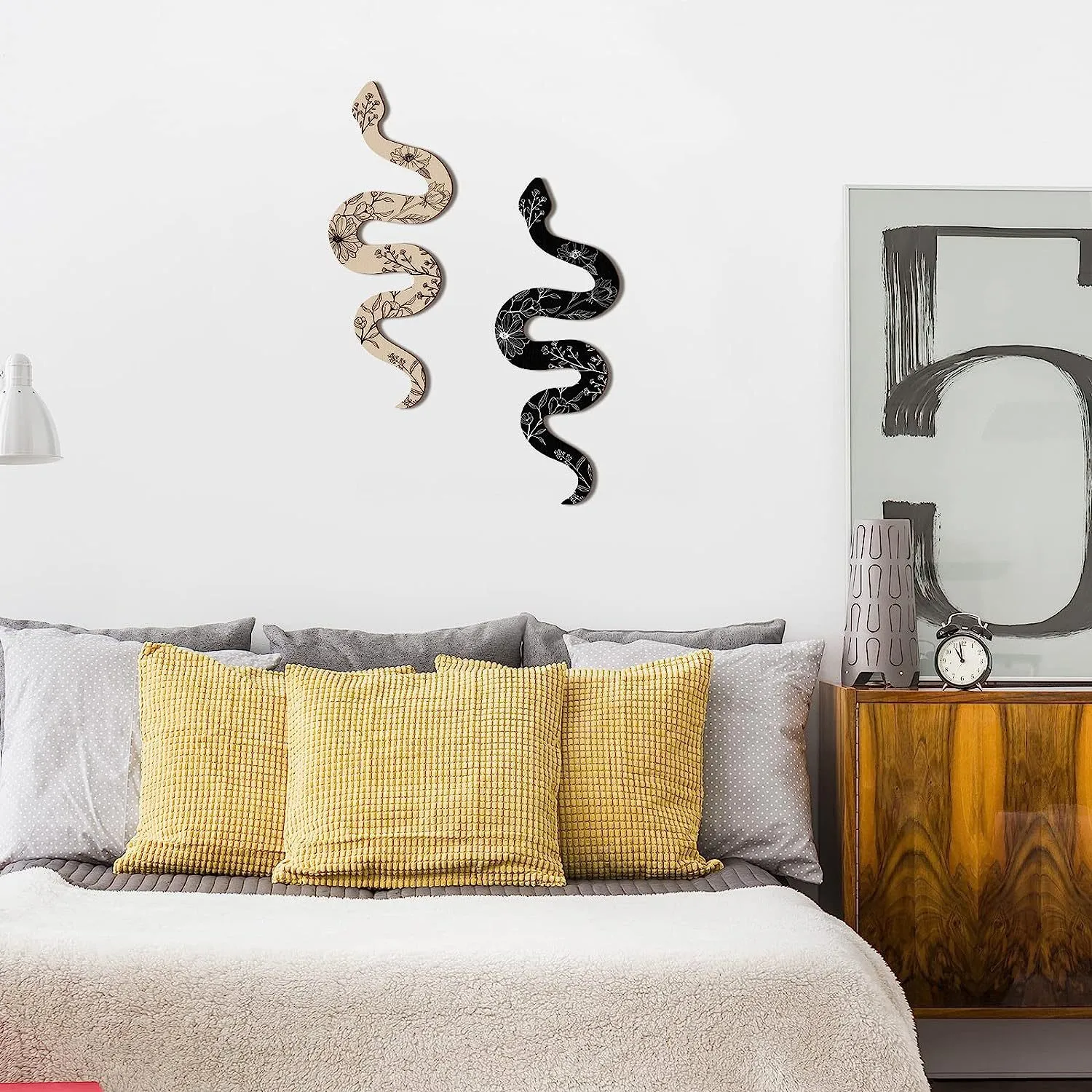 2pcs Retro Wooden Snake Decor Wall Hanging Wood Snake Decor Home Garden Decor