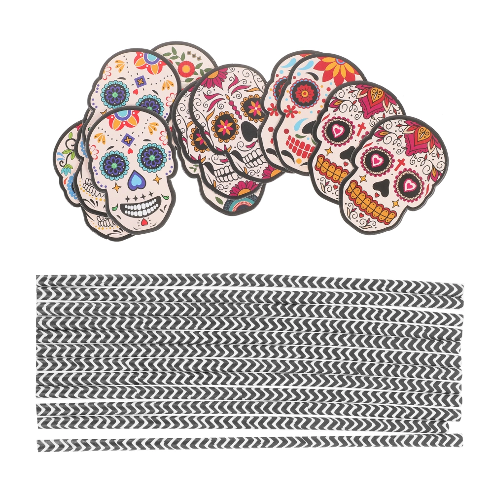 1 Set of Day of The Dead Straws Party Paper Straws Beverage Straws Juice Straws