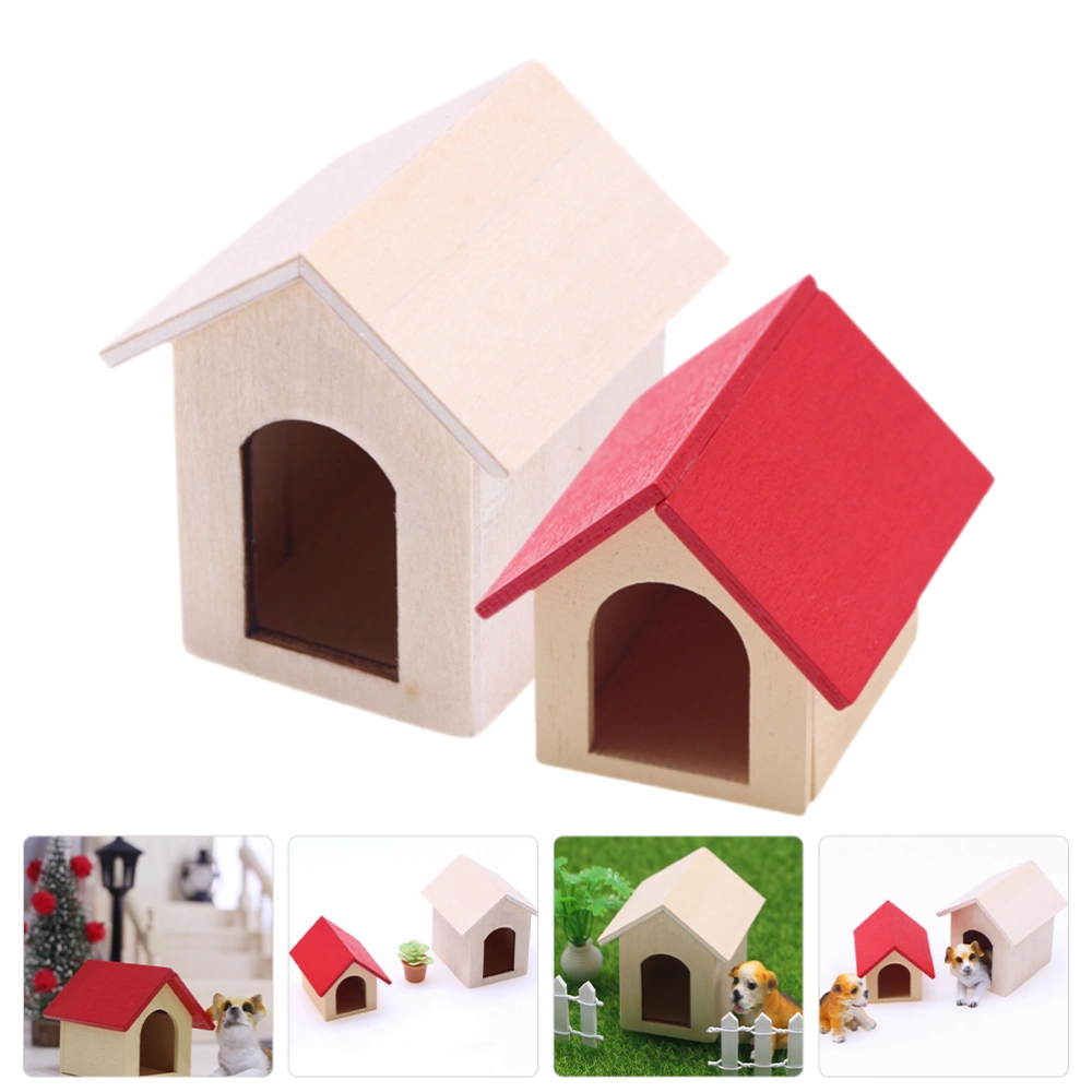 2pcs Doll House Miniature Dog Kennels Small Puppy House Toys Dollhouse Decorations for Kids