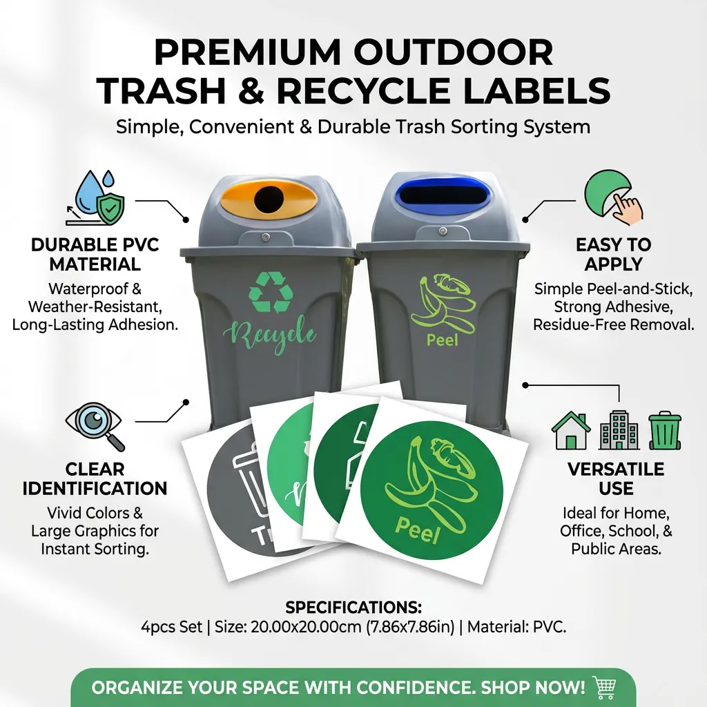 4pcs Trash Can Labels Outdoor Trash and Recycle Labels Yard Waste Sticker Sorting Trash Can Stickers