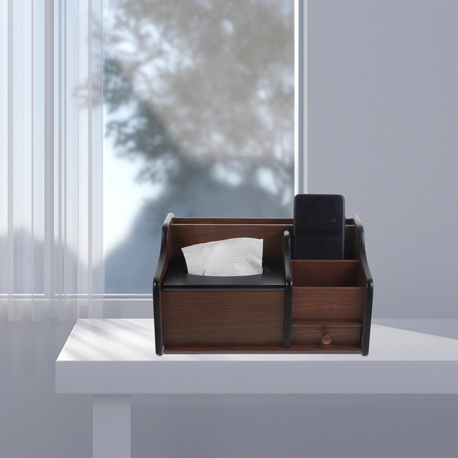 Table Wooden Organizer Pen Holder Office Tabletop Wooden Box Tissue Paper Box Desk Organizer