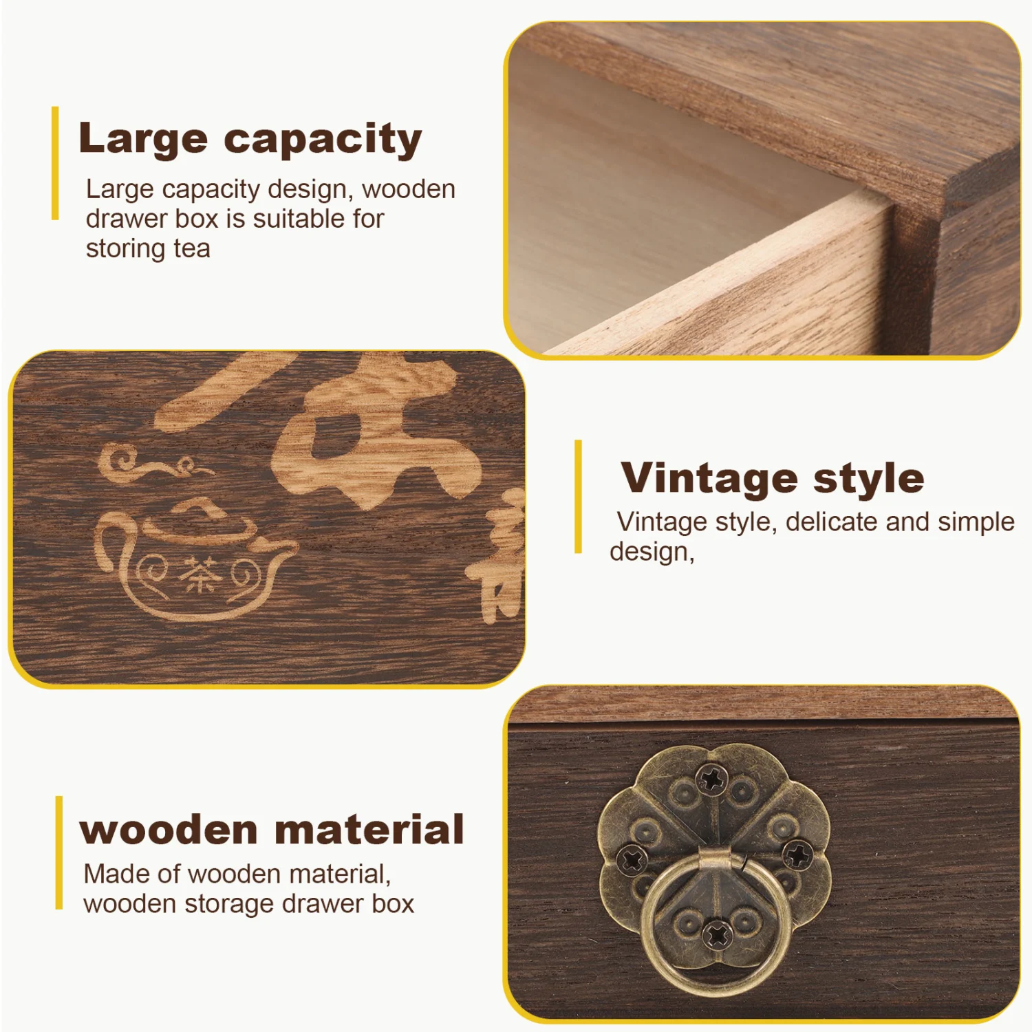 Wooden Drawer Tea Box Vintage Tea Bag Organizer Drawer Tea Bag Storage Box for Desktop