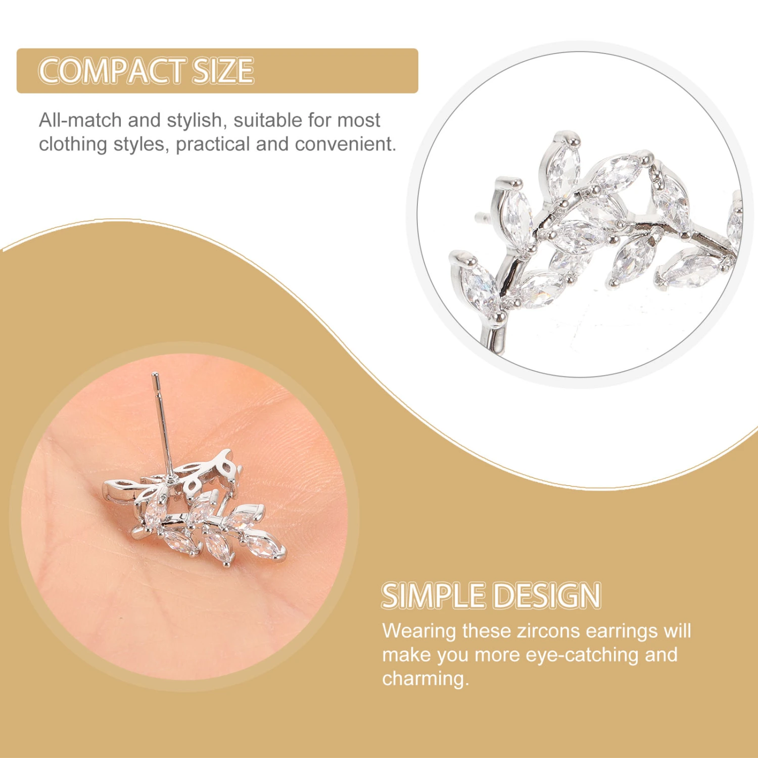 1 Pair Leaf Earrings Zircon Earrings Stud Earrings Trendy Earrings Decorative Earrings