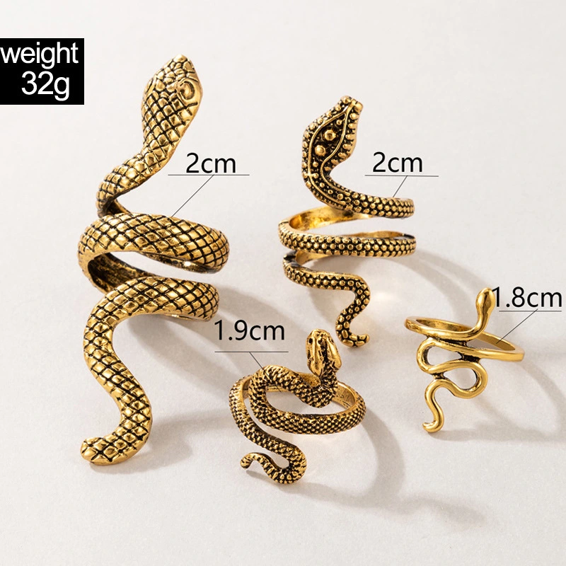 4pcs Snake Finger Rings Retro Punk Ring Adjustable Opening Ring for Women Teens