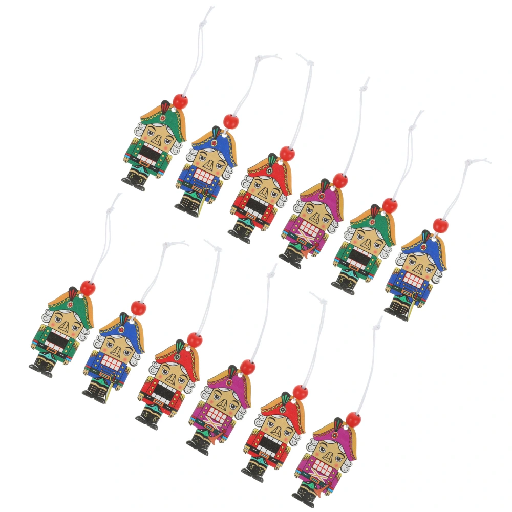 12pcs Household Hanging Nutcracker Soldier  Classic Nutcracker Soldier Pendant Wooden Hanging Nutcracker