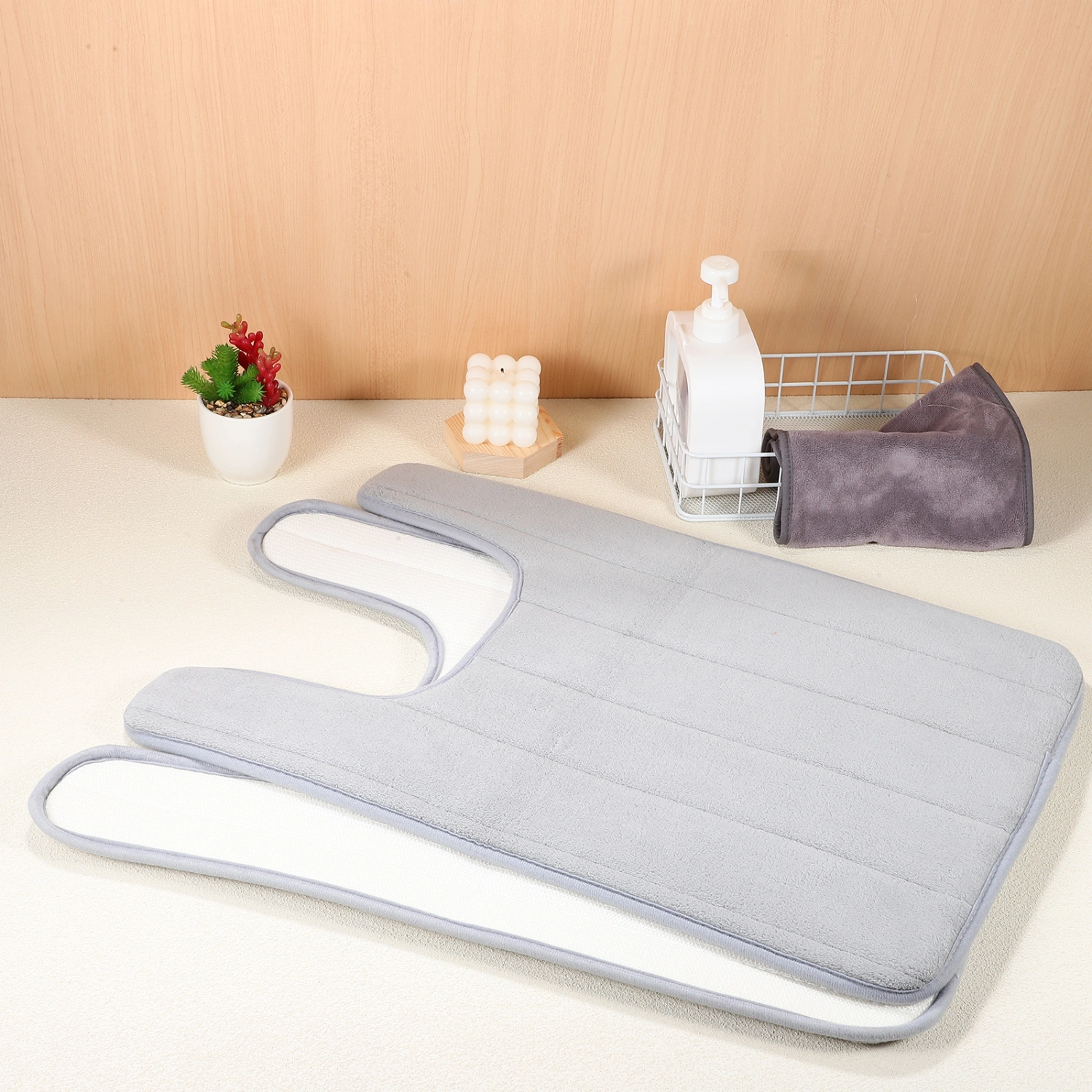 2Pcs U-Shaped Toilet Rug Anti-skid Toilet Bath Mat Water Absorption Bathroom Floor Mat