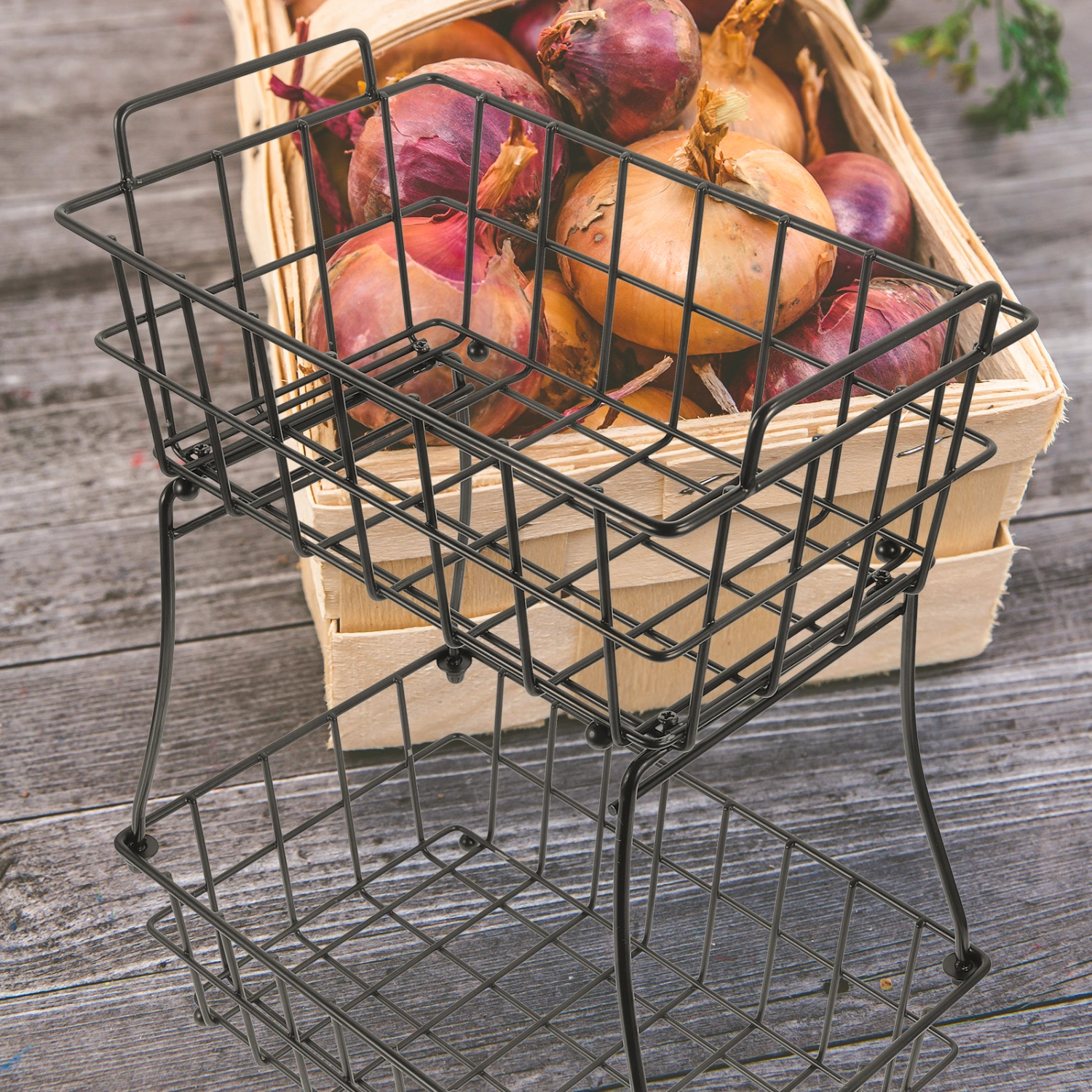 2 Tier Fruit Basket Kitchen Vegetable Basket Metal Wire Storage Basket Stand