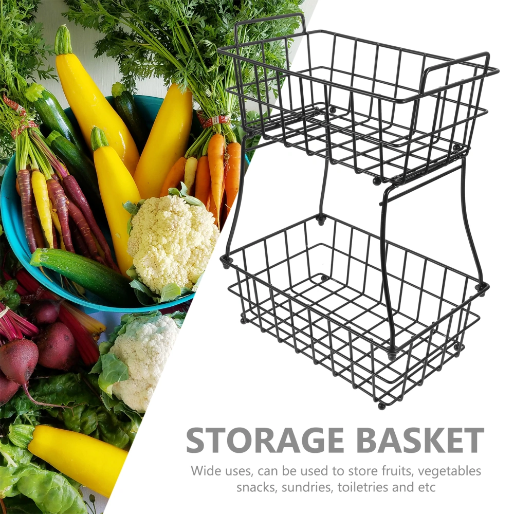 2 Tier Fruit Basket Kitchen Vegetable Basket Metal Wire Storage Basket Stand