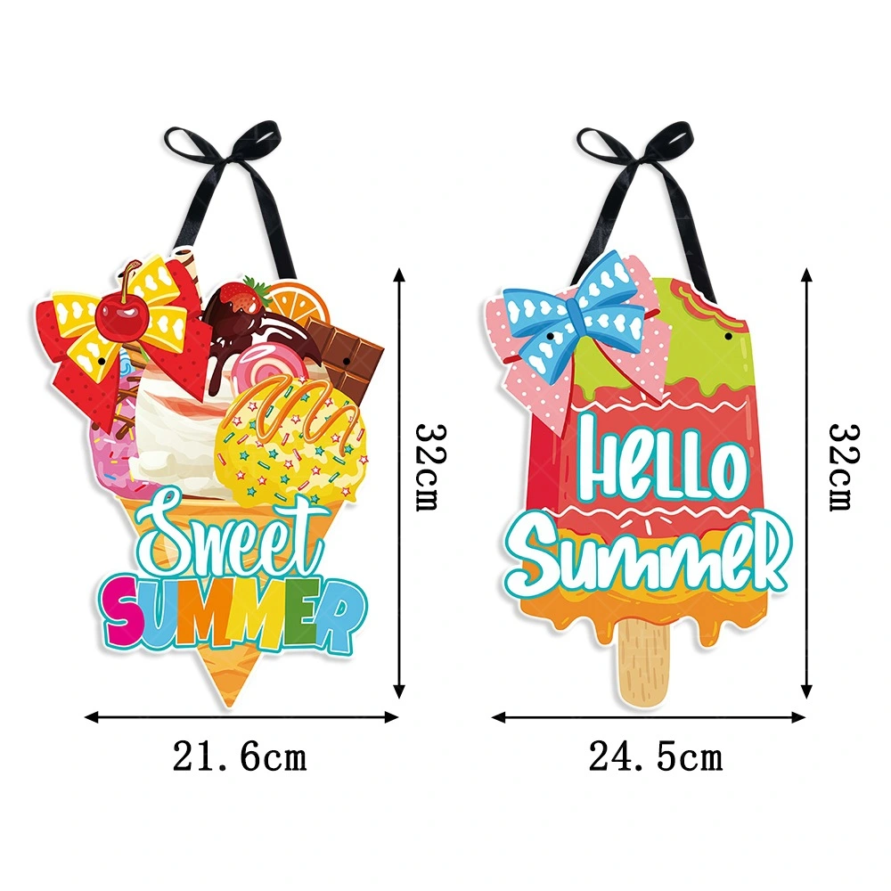 2Pcs Summer Hanging Door Sign Ice Lolly Ice Cream Welcome Summer Hanging Sign Plaque