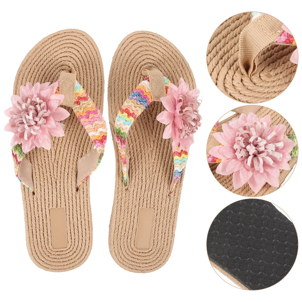 1 Pair of Woven Hawaii Style Flip-Flops Summer Slippers Creative Flower Beach Flip-flops