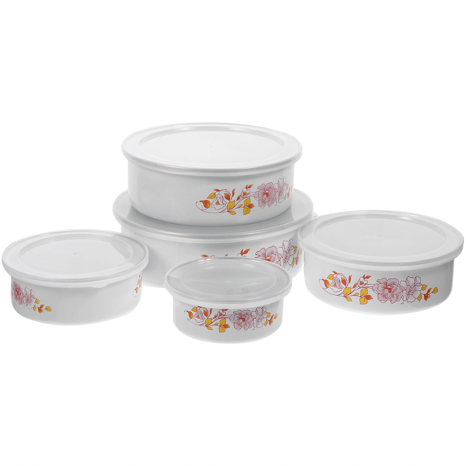 5Pcs Enamel Food Storage Bowls Fresh-keeping Bowls Lidded Food Containers Enamel Preservation Bowls