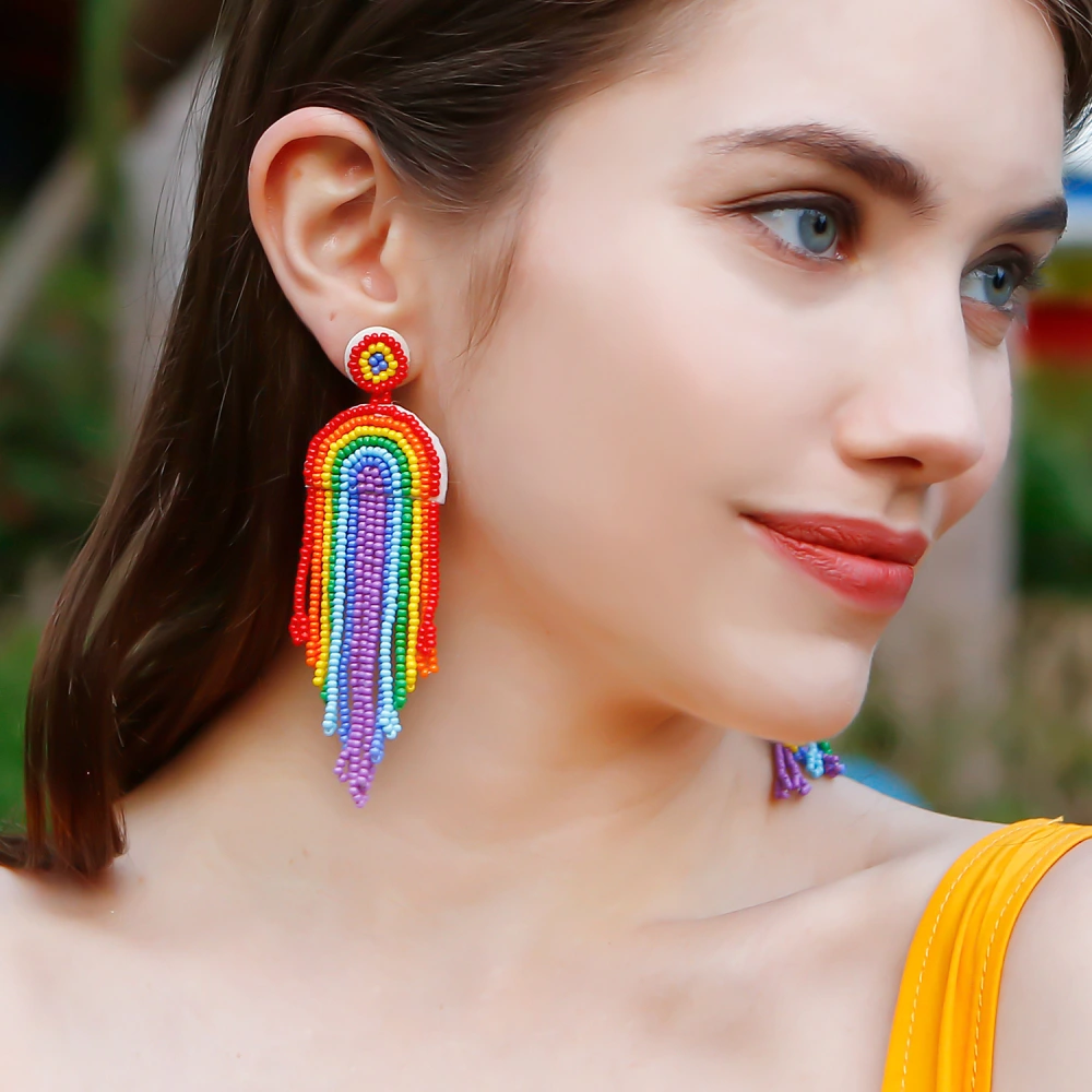 1 Pair Bohemian Earrings Beaded Tassels Earrings Bohemian Earrings Jewelry Rainbow Women Earring