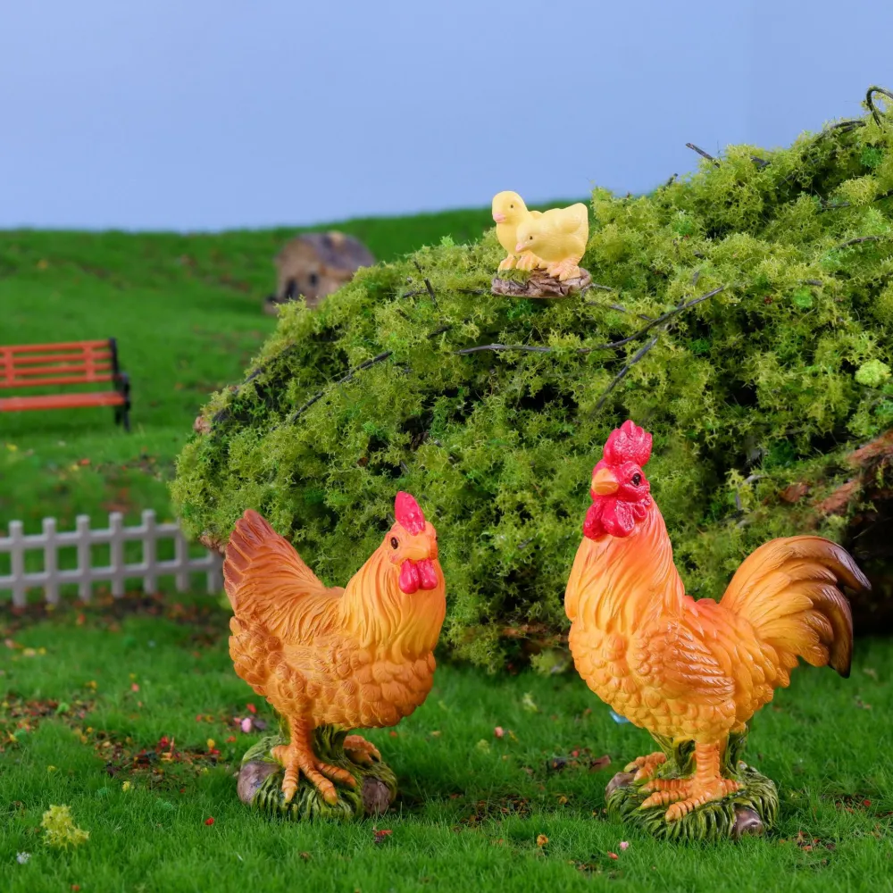 3pcs Garden Tiny Chicken Crafts Simulated Chicken Decorations Resin Small Animal Decors Decorative Small Animals