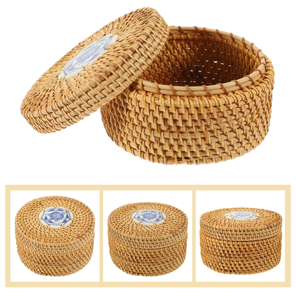 Rattan Woven Round Box Household Rattan Tea Leaf Container Dried Fruit Container