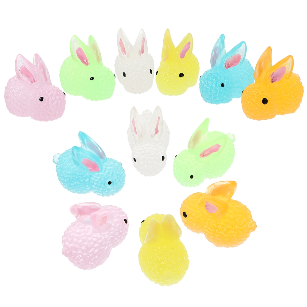 12pcs Microlandscape Rabbit Figurine Cartoon Rabbit Decoration Luminous Desktop Bunny Decoration