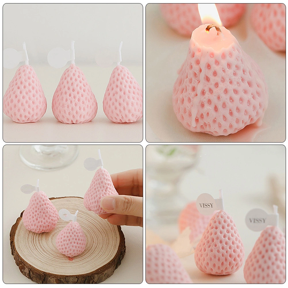 4pcs Strawberry Scented Candle Festival Decorative Candle Table Photo Props