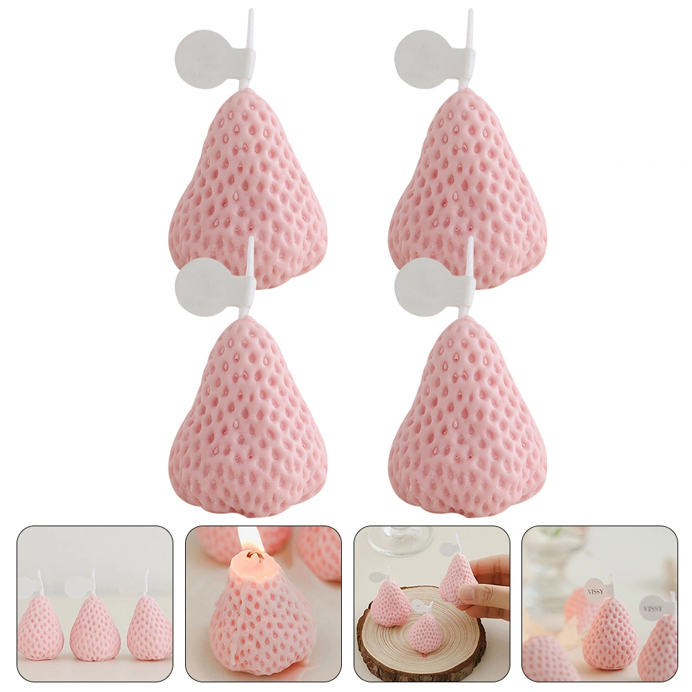 4pcs Strawberry Scented Candle Festival Decorative Candle Table Photo Props