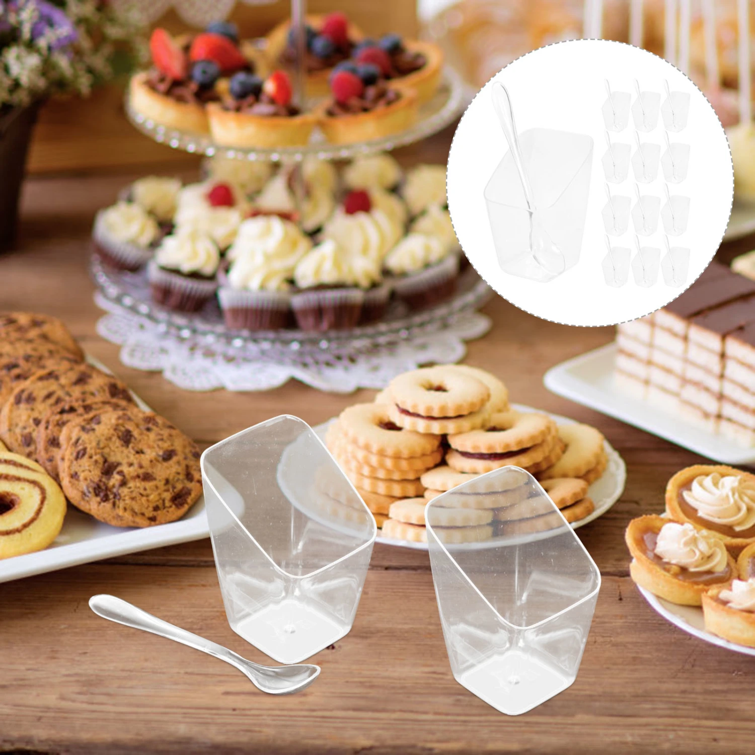 50 Sets Dessert Cups Pudding Containers Fruit Yogurt Cups Pudding Cups with Spoons
