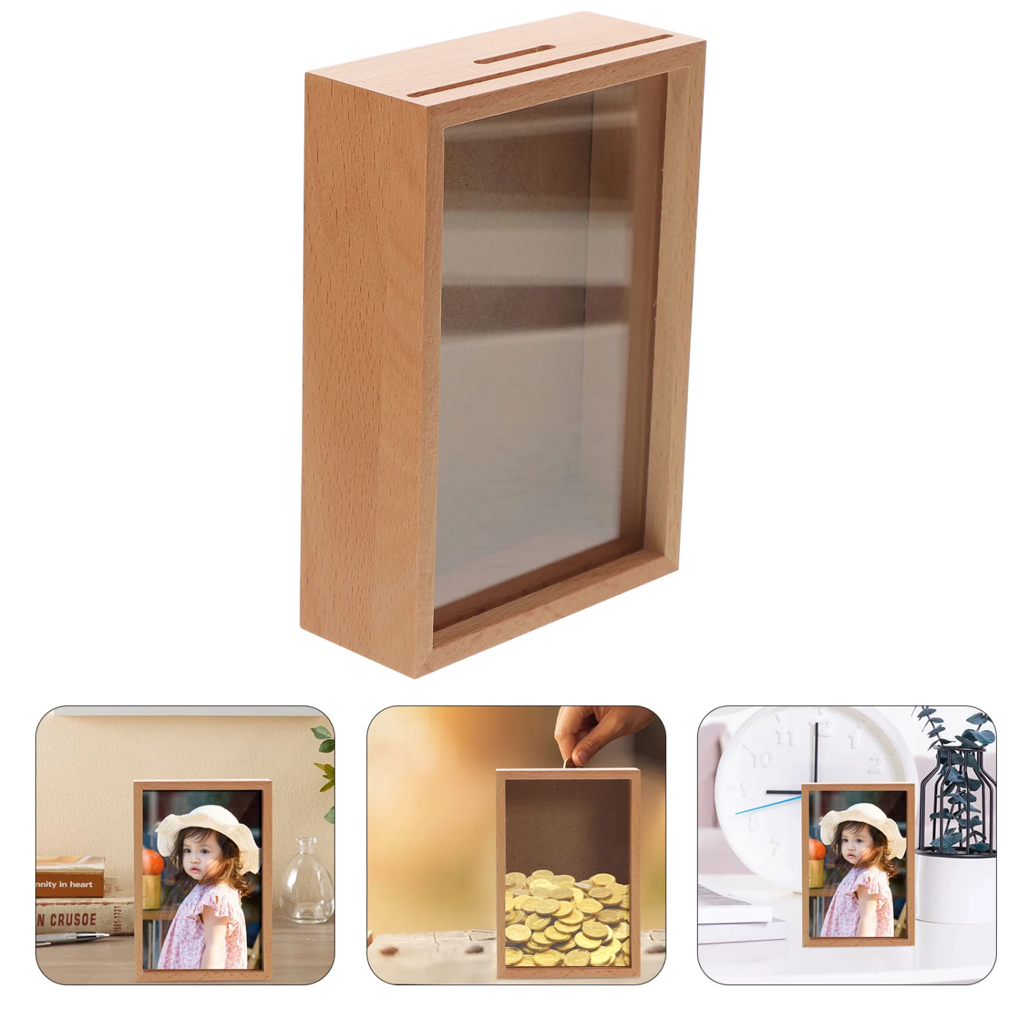Piggy Bank Wooden Picture Frame Piggy Bank Decorative Piggy Bank Coin Storage Box
