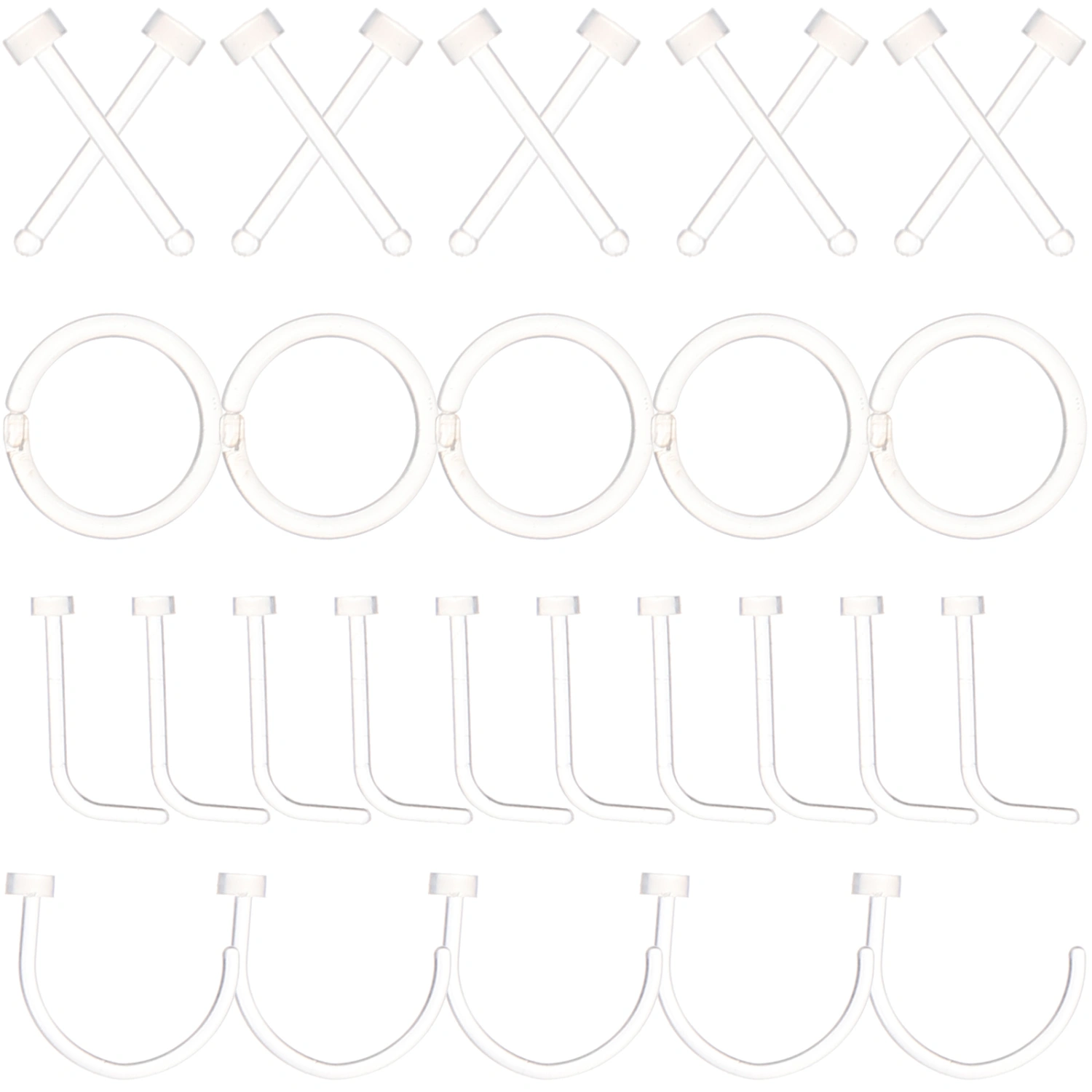 32pcs Clear Nose Hoops Nose Studs Adornments Clear Piercing Cartilage Hoops Nose Decors