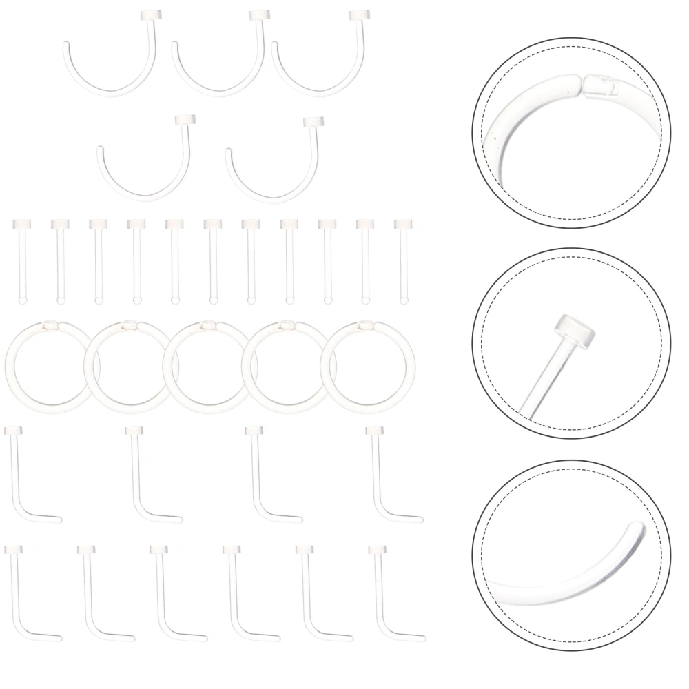 32pcs Clear Nose Hoops Nose Studs Adornments Clear Piercing Cartilage Hoops Nose Decors