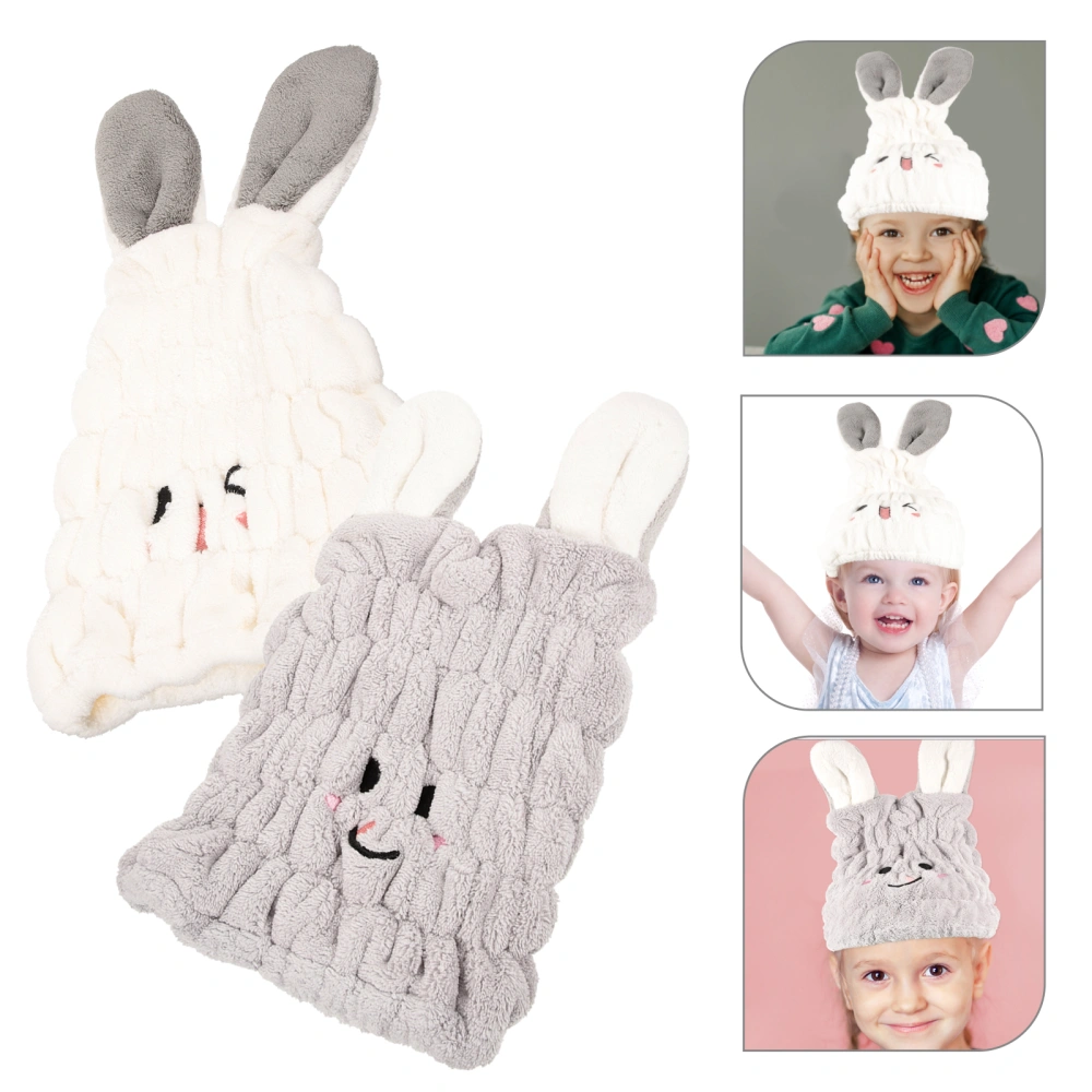 2 pcs Rabbit Ear Hair Towel Wrap Cap Absorbent Hair Dry Cap Children Towel Hair Wrap Hats